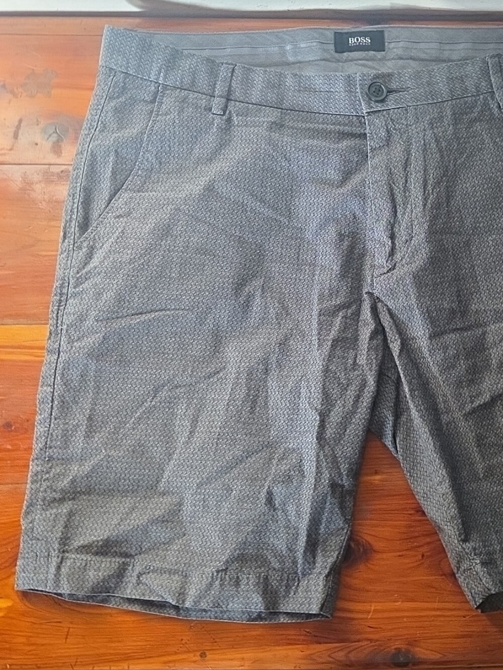 BOSS Gray Micro-Pattern Cotton Shorts